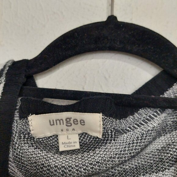 Umgee Knit Sweater Open Front Fringe Black White Southwest Waterfall Front Sz L - Picture 7 of 11